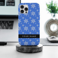 Snowflakes blanc, Bleu, Votre nom, Personnaliser