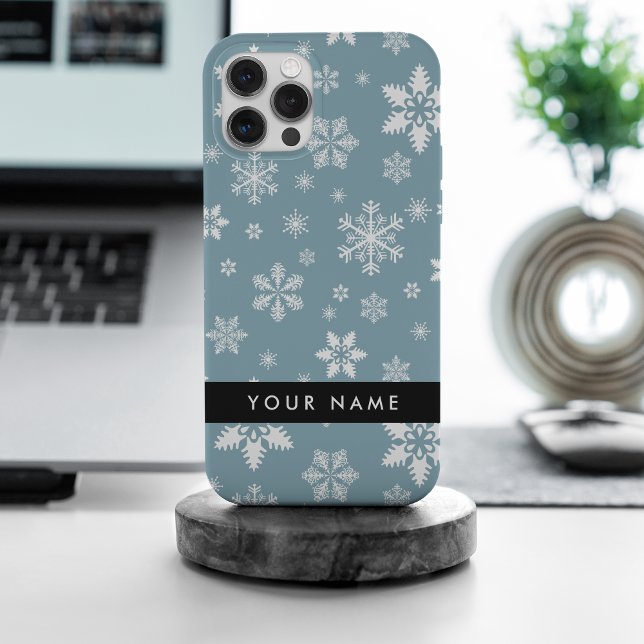 Coque iPhone Snowflakes blanc, Grey, Votre nom, Personnaliser (Créateur téléchargé)