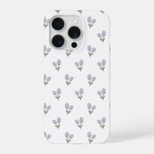Coque iPhone Soft Purple Tulip Pattern Minimal Aesthetic Phone  (Verso)