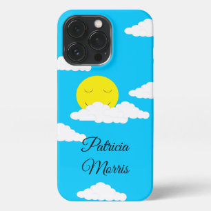 Etui iPhone 13 Pro Soleil souriant avec nuages : Turquoise