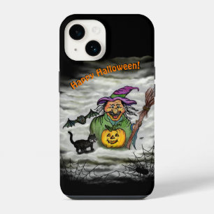 Coque Pour iPhone 14 Sorcière, Chat, Chauve-souris et Citrouille, Joyeu