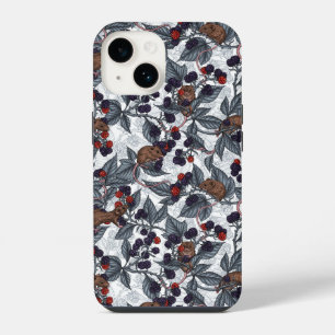 Coque Pour iPhone 14 Souris et mûres sur blanc