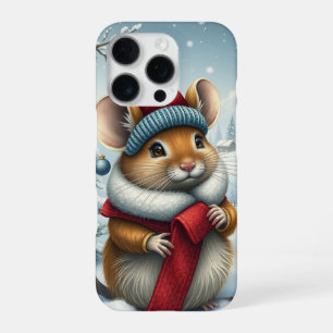 Coque iPhone 16 Pro Souris mignonne dans l'arrière hiver de Preppy et
