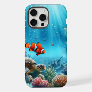 Sous la mer, tortue, corail, bateau, poisson clown