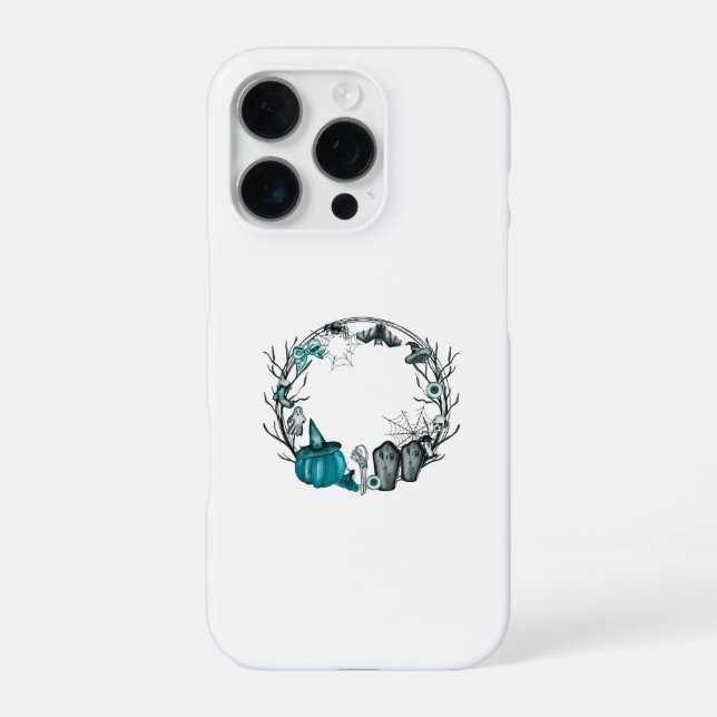 Coque iPhone Spooky Teal and Grey Halloween Frame Tee Shirts (Verso)