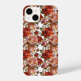 Coque Pour iPhone 14 Stained Glass Red & Pink Roses Elegant Floral