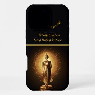 Coque iPhone 16 Pro Max Statue de Bouddha doré paisible, art IA