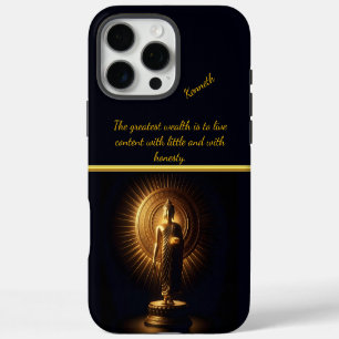 Coque iPhone 16 Pro Max Statue de Bouddha doré paisible, art IA