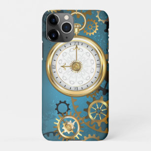 Coque iPhone 11Pro Steampunk Arrière - plan turquoise avec Gears