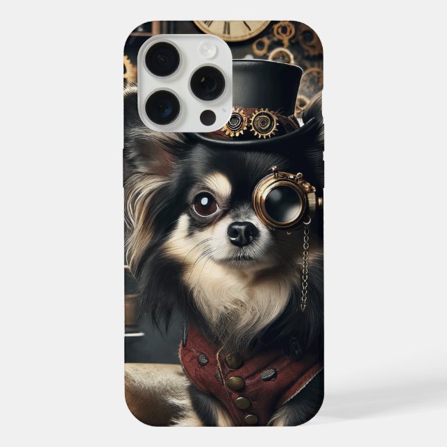 Coque iPhone Steampunk Chihuahua Drôle Chi Long-Haired (Verso)