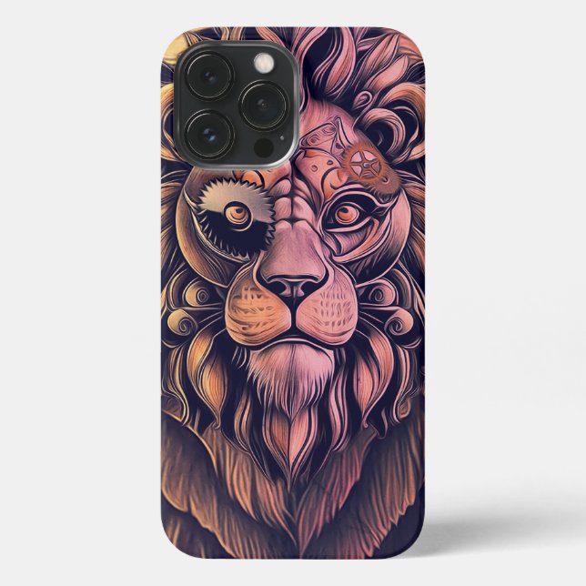 Coque iPhone Steampunk Couleur Gradient Lion Rustique (Verso)