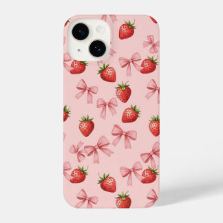 Coque Pour iPhone 14 Strawberry and Pink Bows Pattern Phone Case