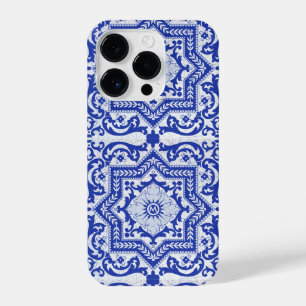 Coque Pour iPhone 14 Plus Style azulejo en céramique craquée bleue Azulejo V