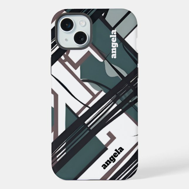 Coque iPhone Style moderne abstrait expressionniste vert noir (Verso)