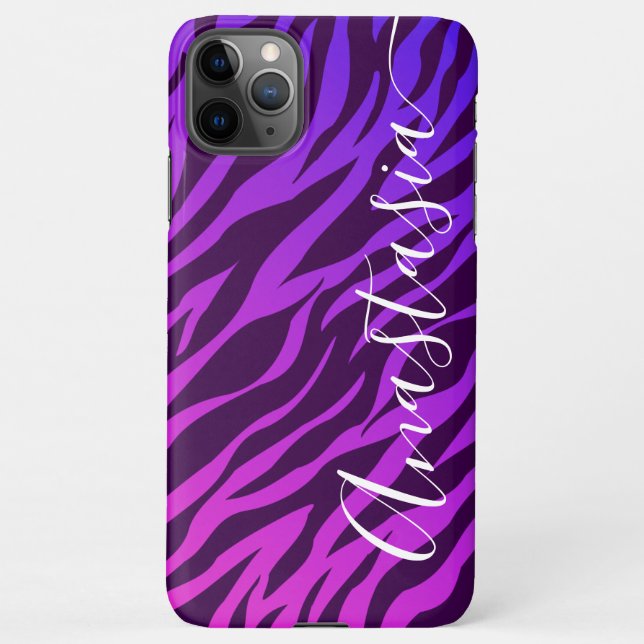 Coque iPhone Stylish Zebra Print Ombre Purple Nom Customisé (Dos)