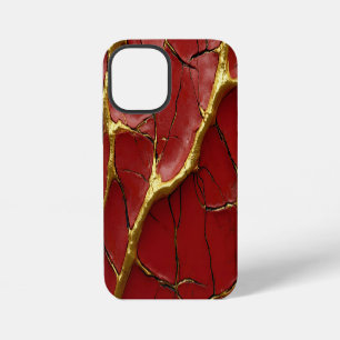 Coque iPhone 12 Mini Styliste rouge or craqué moderne
