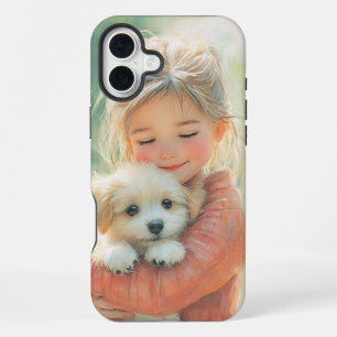 Coque iPhone 16 Plus Sweet Girl et Maltese Chiot Aquarelle iPhone 16