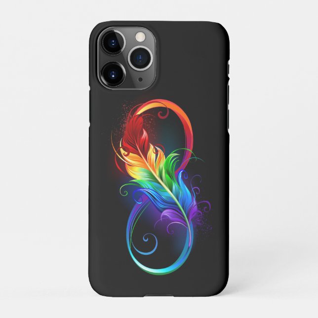 Coque iPhone Symbole d'infini avec plume arc-en-ciel (Dos)