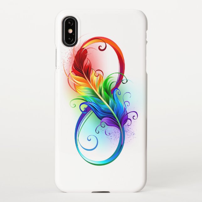 Coque iPhone Symbole d'infini avec plume arc-en-ciel (Dos)