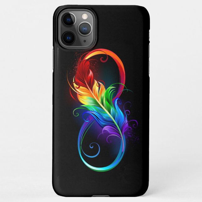 Coque iPhone Symbole d'infini avec plume arc-en-ciel (Dos)