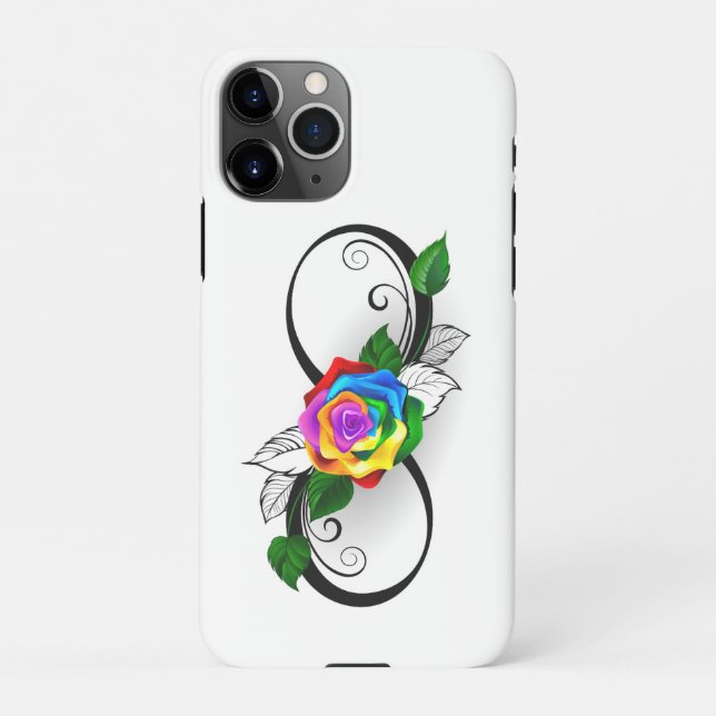 Coque iPhone Symbole d'infini avec Rose arc-en-ciel (Dos)