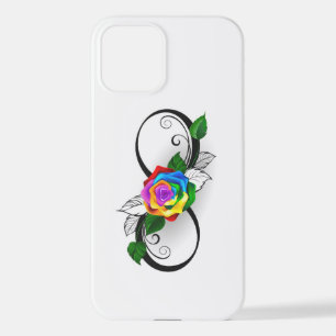 Coque iPhone 12 Symbole d'infini avec Rose arc-en-ciel