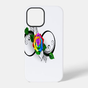 Coque iPhone 12 Pro Symbole d'infini avec rose arc-en-ciel