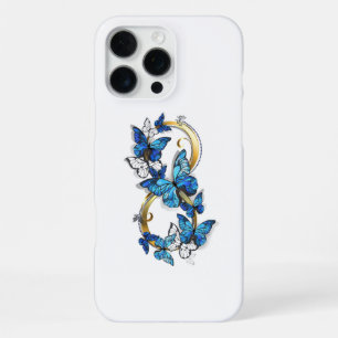 Coque iPhone 16 Pro Max Symbole infini de papillons Morpho bleus