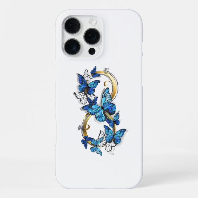 Coque iPhone Symbole infini de papillons Morpho bleus (Verso)