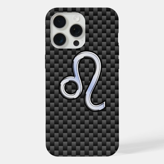Coque iPhone Symbole Zodiaque Leo Argent Fibre Carbone Charbon (Verso)