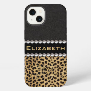 Etui iPhone 13 Tache de léopard strass diamants monogramme