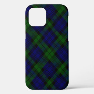 Coque iPhone 12 Tartan Black Watch bleu vert carreaux