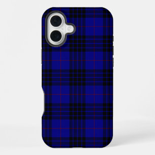 Coque iPhone 16 Plus tartan MacKay bleu carreaux noir