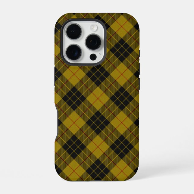 Coque iPhone tartan MacLeod jaune carreaux noirs (Verso)