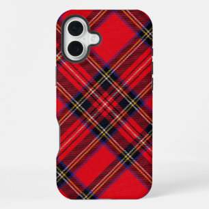 Coque iPhone 16 Plus tartan Royal Stewart rouge carreaux noirs