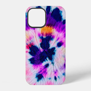 Coque iPhone 12 Teinture Tie-Dye Tourbillonnante. Tissu Arc-en-Cie