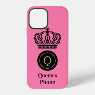 Coque iPhone 12 Téléphone de la Reine Fond Rose Monogramme Personn
