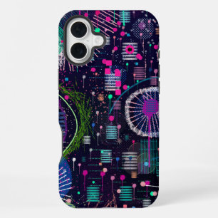 Coque iPhone 16 Plus Tempête de neige cosmique : Art abstrait maximalis