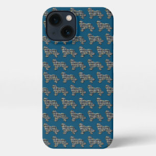 Etui iPhone 13 Terre-Neuve Chien mignon Silhouette Grille bleu