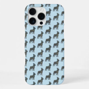 Coque iPhone 16 Pro Max Térrier de Boston Chien Silhouette Grille Bleu Cla