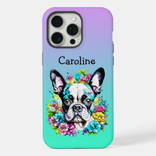 Terrier de Boston entouré de fleurs personnalisées