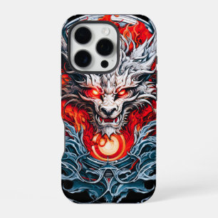 Coque iPhone 16 Pro Tête de dragon mythique de la flamme rouge