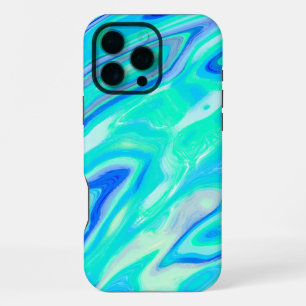 Coque iPhone 16 Pro Max Texture de marbre bleu aqua motif abstrait liquide