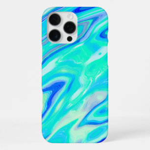 Coque iPhone 16 Pro Max Texture de marbre bleu aqua motif abstrait liquide