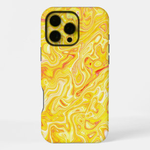 Coque iPhone 16 Pro Max Texture de marbre jaune citron miel Abstrait Liqui