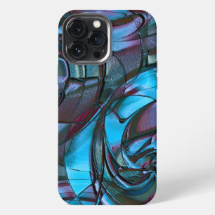 Etui iPhone 13 Pro Max Texture numérique granuleux cyan foncé ciré à roug
