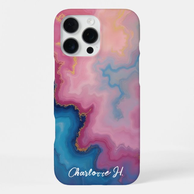 Coque iPhone Texture rose et d'Agate Bleu (Verso)