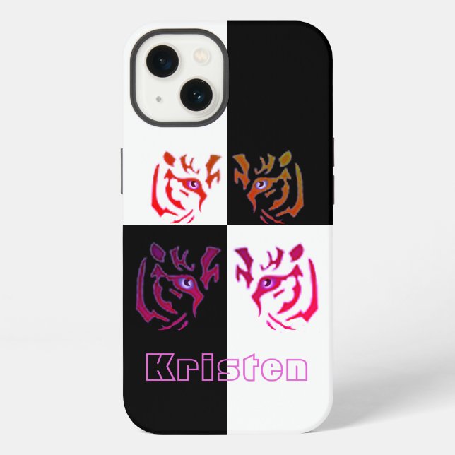 Coque iPhone Tiger Visage noir et blanc (Verso)