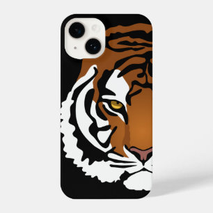 Coque Pour iPhone 14 Tigre, chat sauvage sur noir