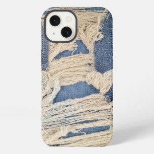 Etui iPhone 13 Tissu déchiré de jean bleu